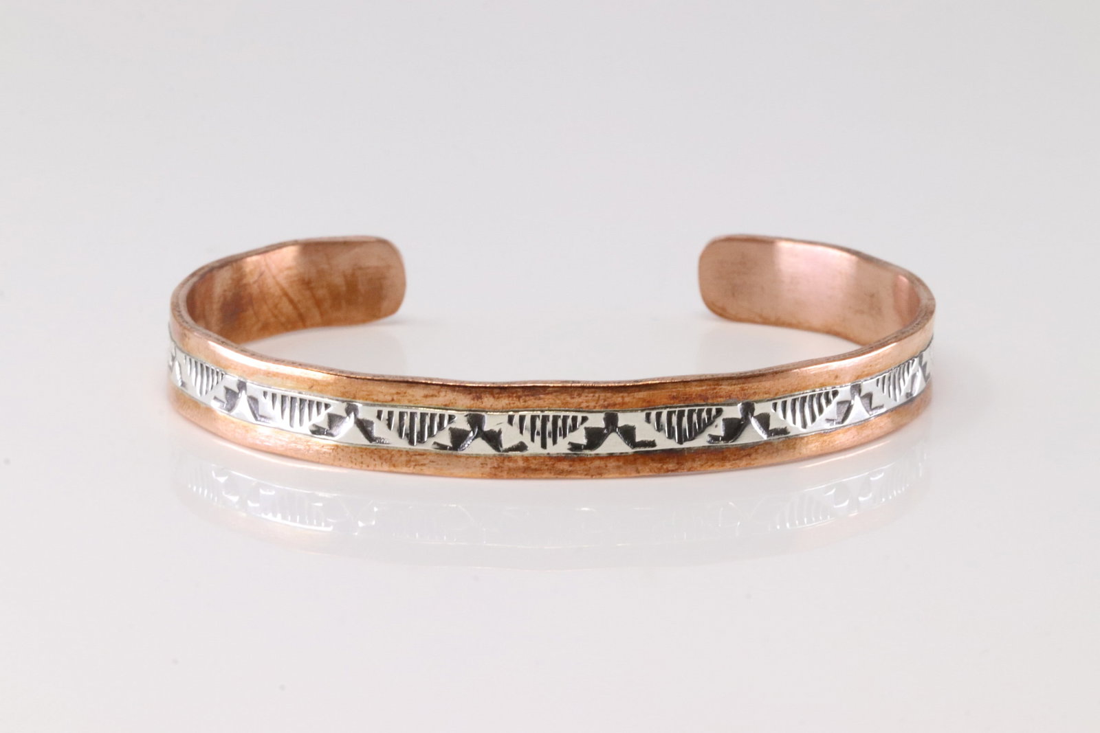 Native America Navajo Sterling Silver Copper Bracelet Cuff By J.G. (1 of 4)