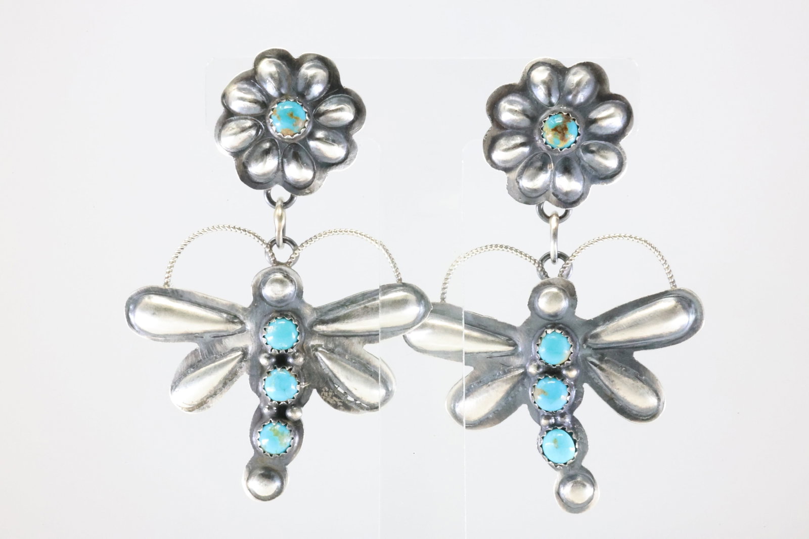 Native America Navajo Sterling Silver Turquoise Drangonfly Post / Dangling Earring's By G.T.Y. (1 of 4)