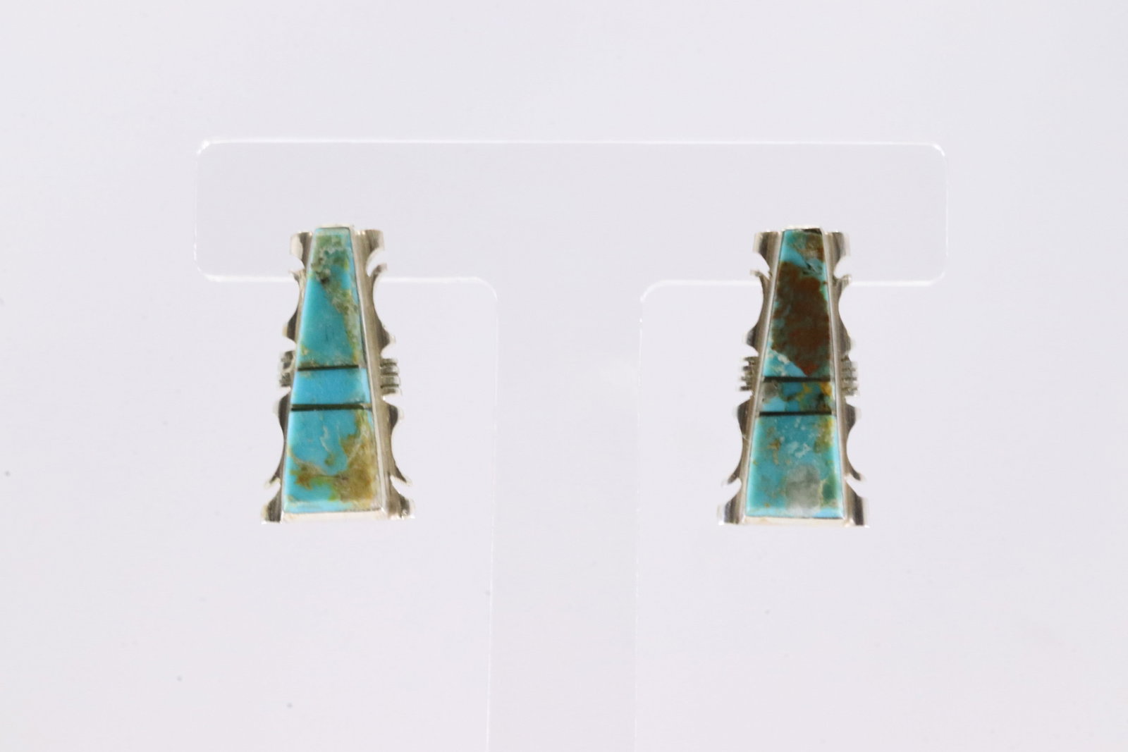 Native American Navajo Sterling Silver Turquoise Inlay Post Earring's By Steve Francisco. (1 of 4)