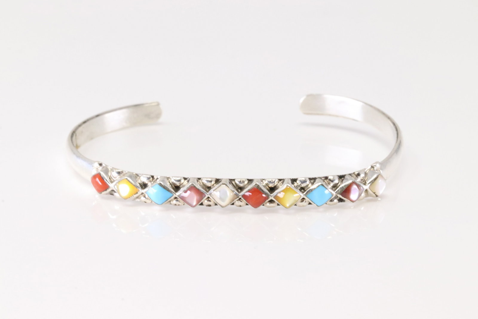 America Sterling Silver Multi-Color Stone Bracelet Cuff.: This is a America Sterling Silver Multi-Color Stone Bracelet Cuff.