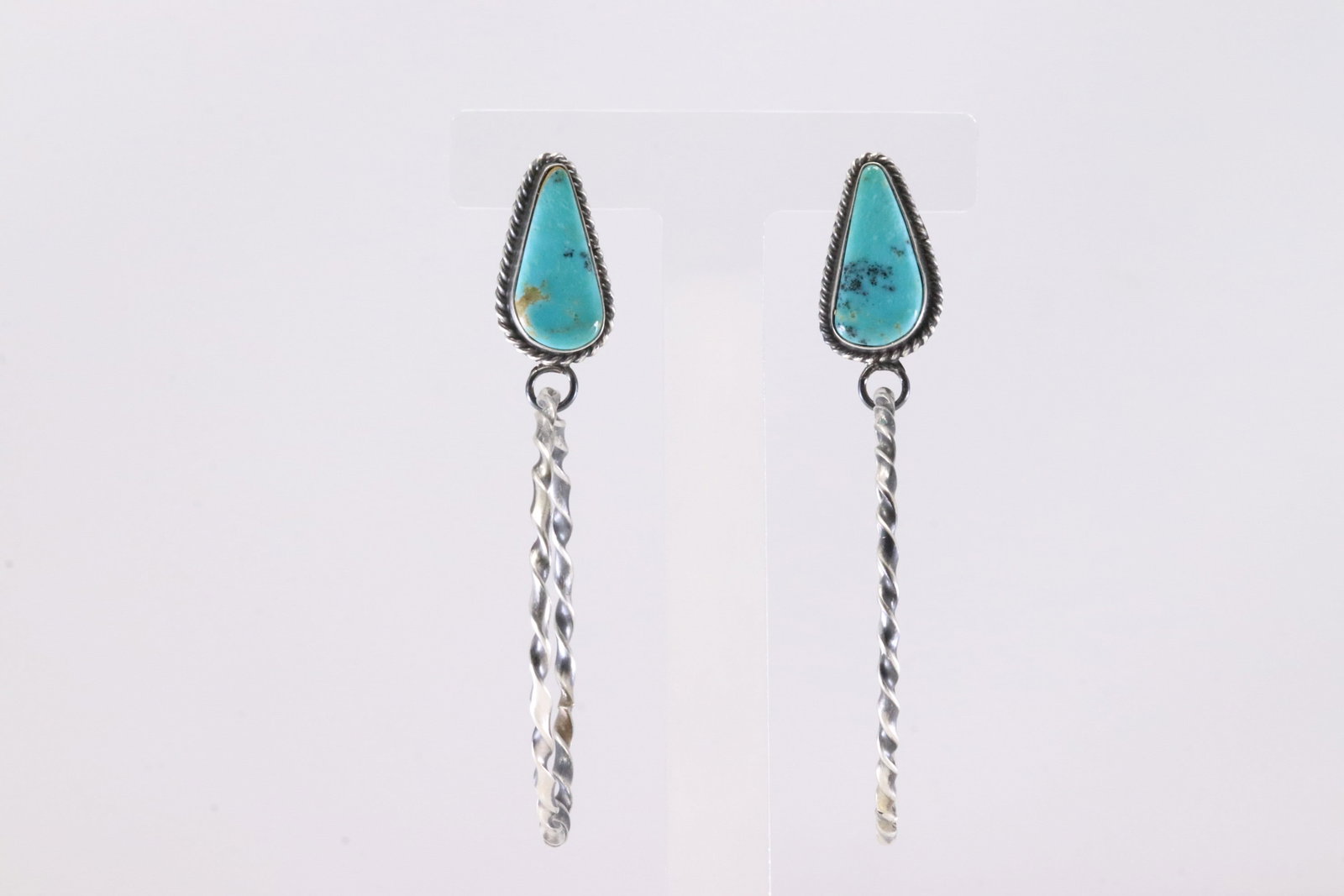Native America Navajo Sterling Silver Turquoise Hoop Post / Dangling Earring's By Elouise Kee. (1 of 4)
