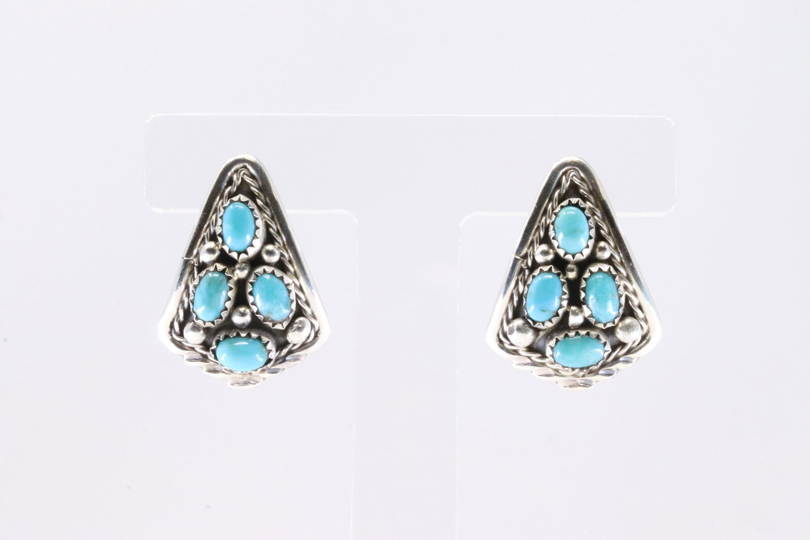 Native American Navajo Sterling Silver Kingman Turquoise Post Earring's By Melvin Chee. (1 of 4)