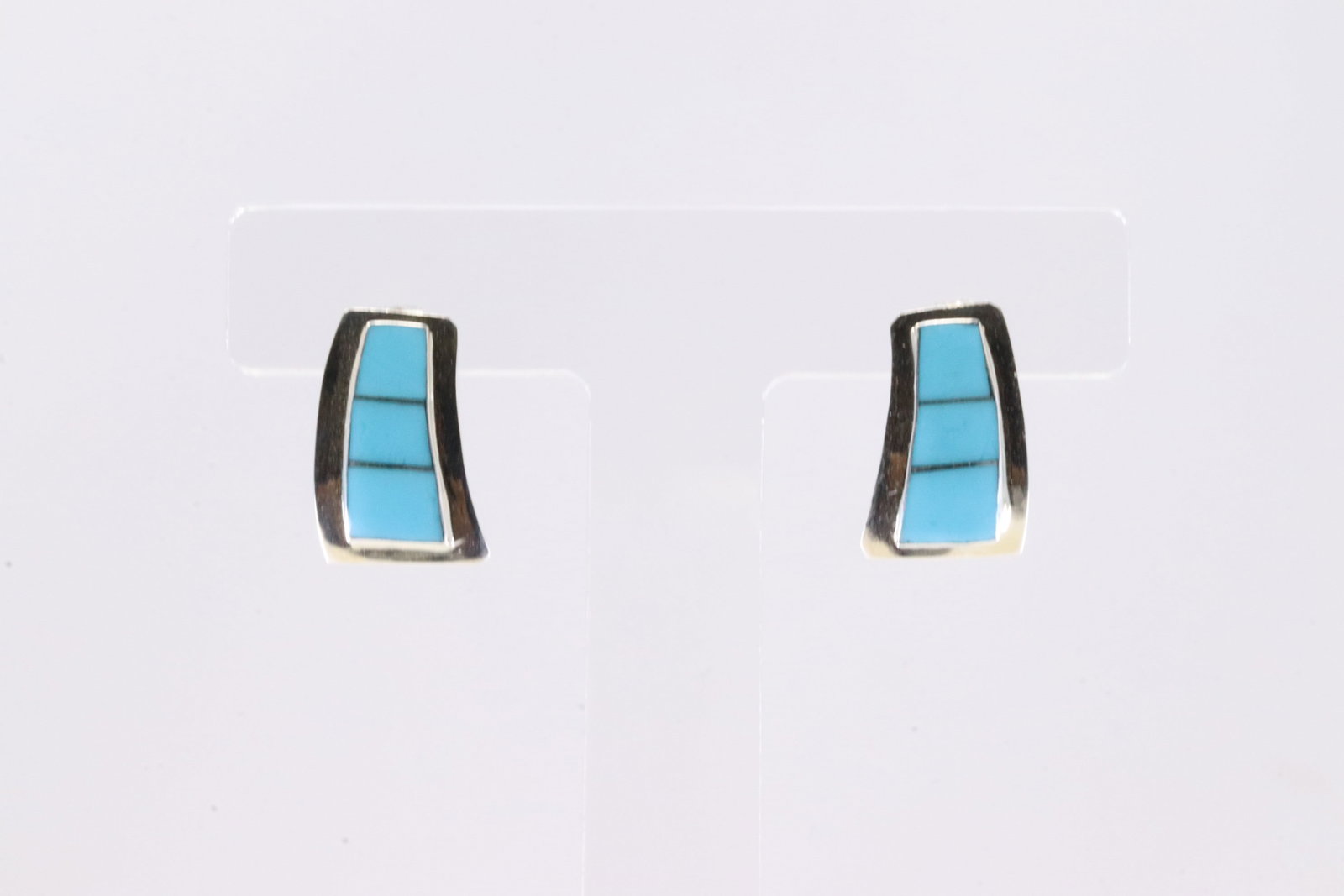 Native America Navajo Sterling Silver Turquoise Inlay Post Earring's By Cynthia Johnson. (1 of 3)