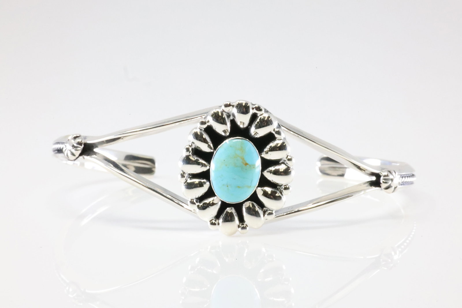 Native America Navajo Sterling Silver Turquoise Bracelet Cuff By Charlene Yazzie. From R.B Company.: This is a Native America Navajo Sterling Silver Turquoise Bracelet Cuff By Charlene Yazzie. From R.B Company. Stamp R.B.