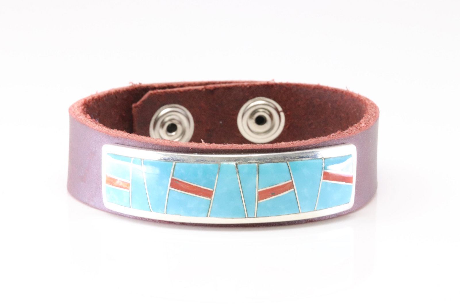 Native America Navajo Sterling Silver Spiny & Turquoise Leather Bracelet By Hato Hasi.: This is a Native America Navajo Sterling Silver Spiny & Turquoise Leather Bracelet By Hato Hasi. Bracelet length: 10.00"