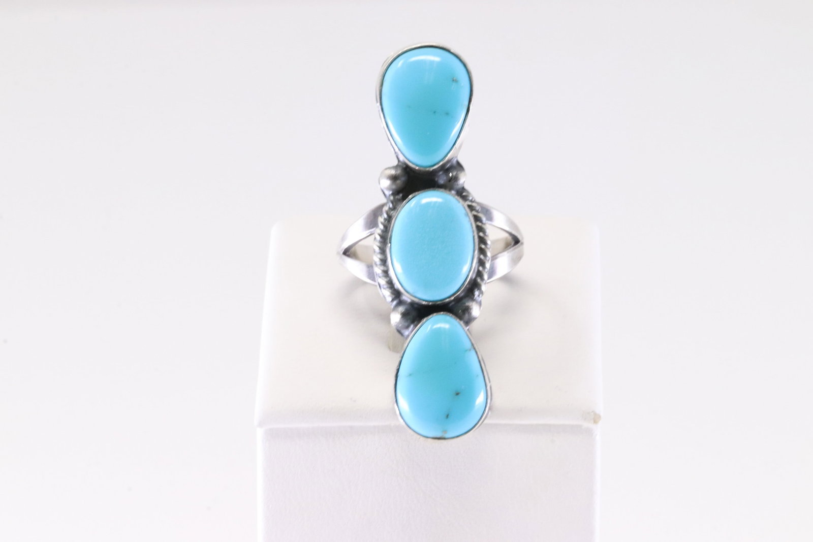 Native America Navajo Sterling Silver Turquoise Ring 3 Stone By M. (1 of 4)