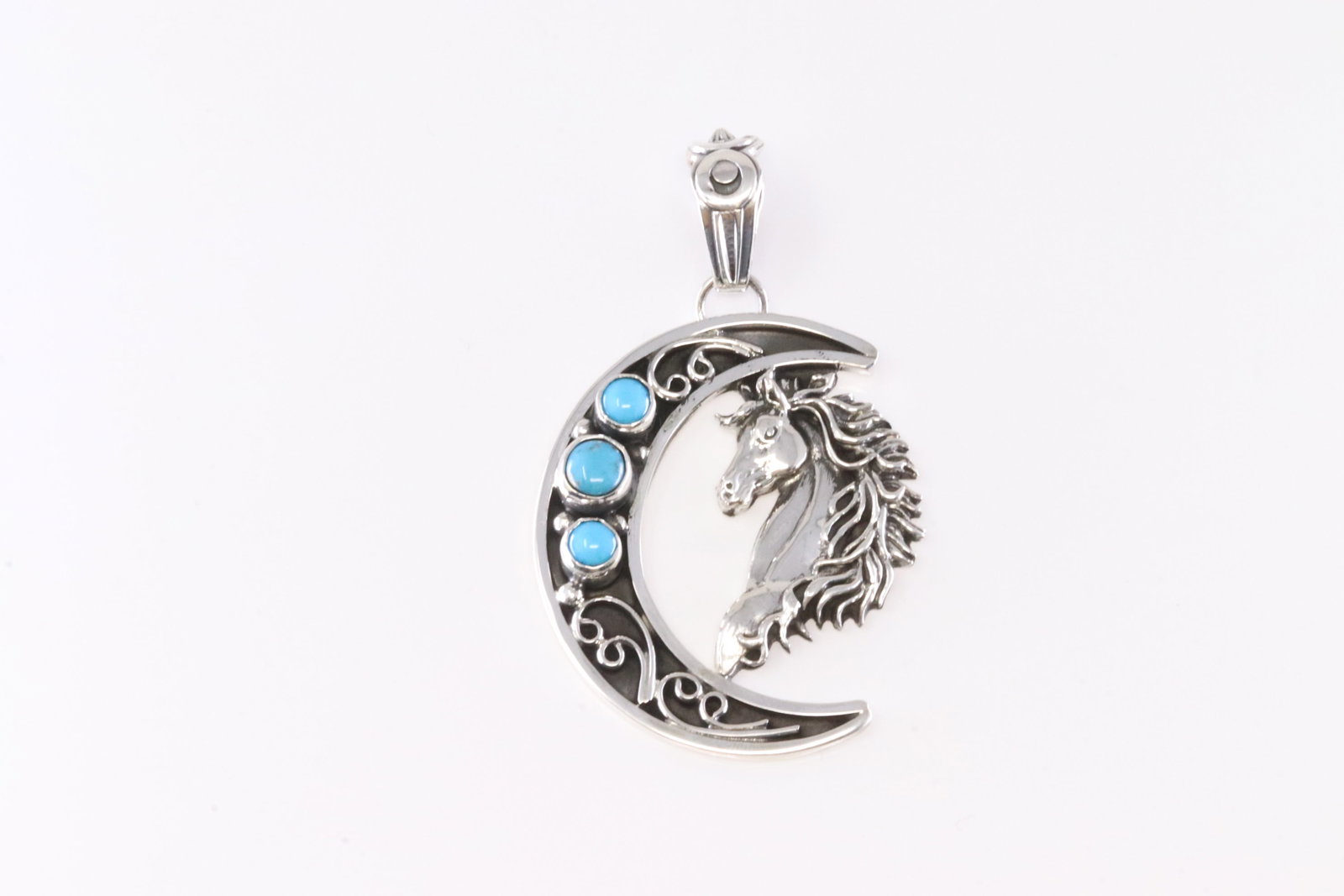 Native America Navajo Sterling Silver Turquoise Head Horse Pendant. From R.B Company.: This is a Native America Navajo Sterling Silver Turquoise Head Horse Pendant. From R.B Company.