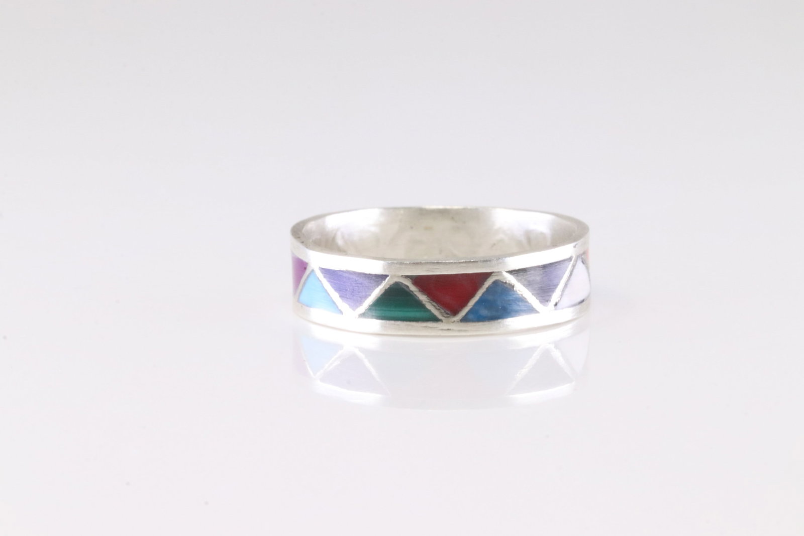Native America Navajo Sterling Silver Multi-Color Stone Inlay Ring By B. (1 of 3)