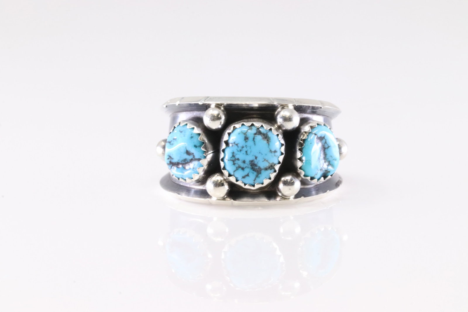 Native America Navajo Sterling Silver Turquoise Ring 3 Stone By R.C. (1 of 4)