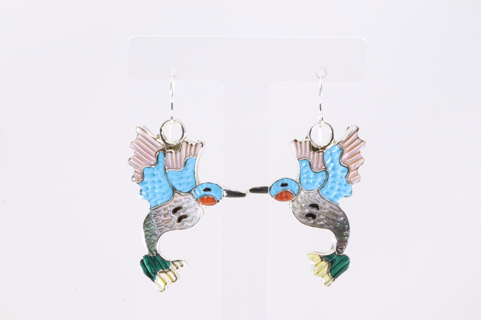 Native America Zuni Sterling Silver Multi-Color Stone Hummingbird Dangling Earring's By Tamara (1 of 4)