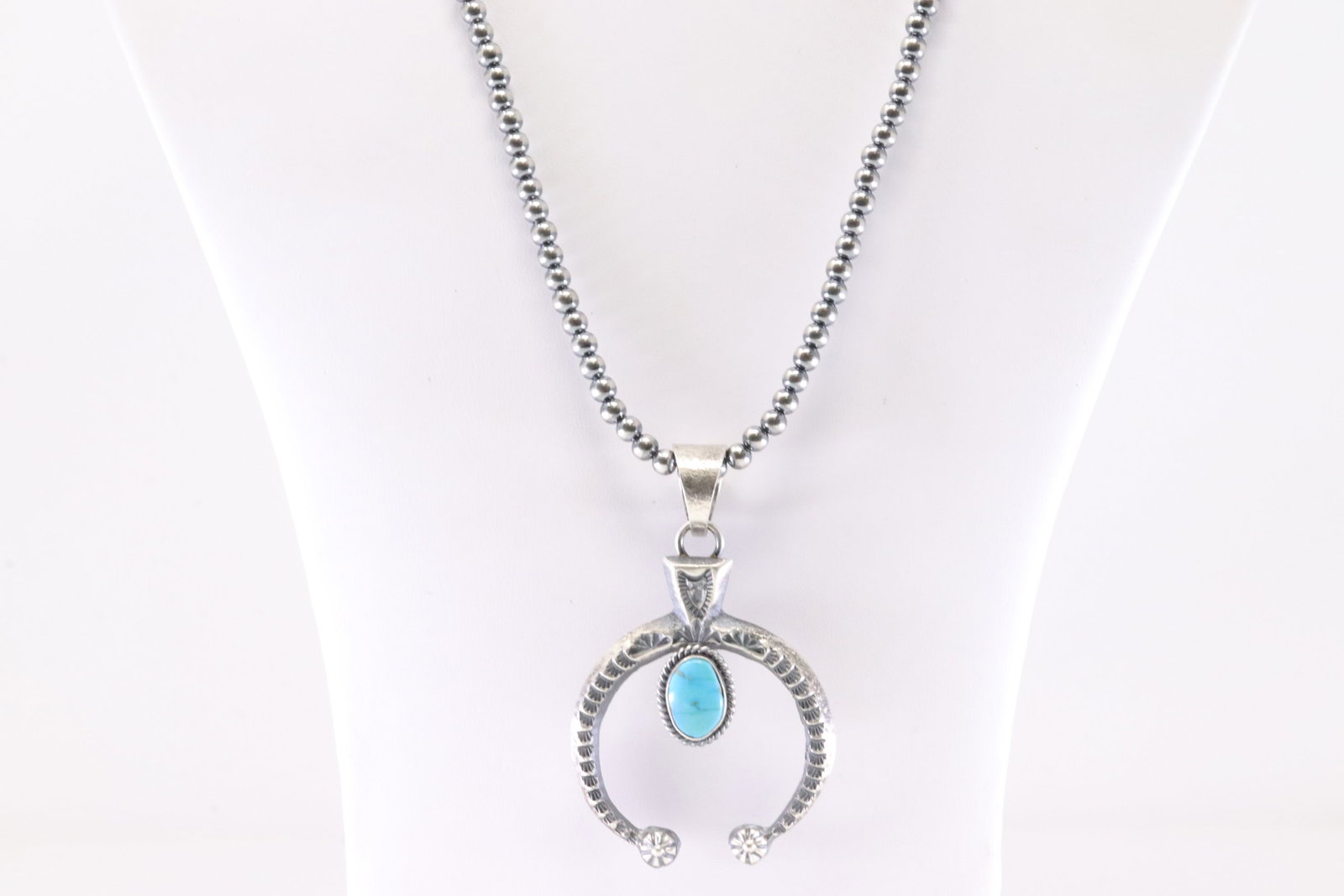 Native America Navajo Sterling Silver Turquoise Naja Pendant By K.Billah. With Pearl Beaded Sterling (1 of 4)