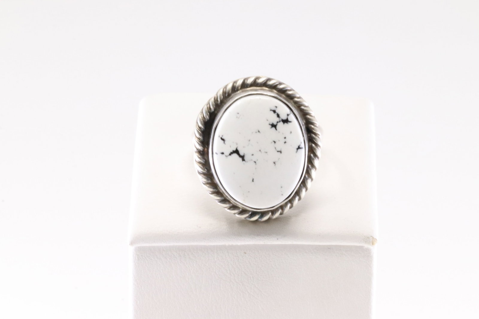 Native America Navajo Sterling Silver White Buffalo Ring By L.C. (1 of 4)