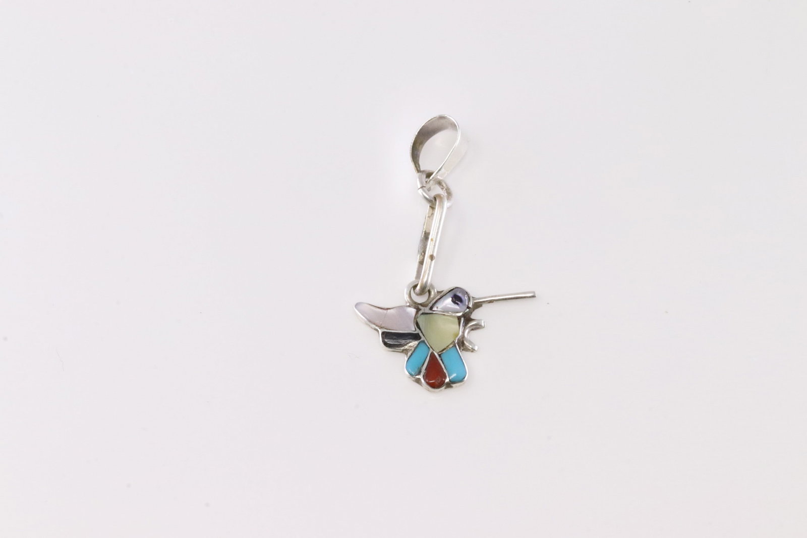 America Sterling Silver Multi-Color Stone Hummingbird Pendant. (1 of 2)
