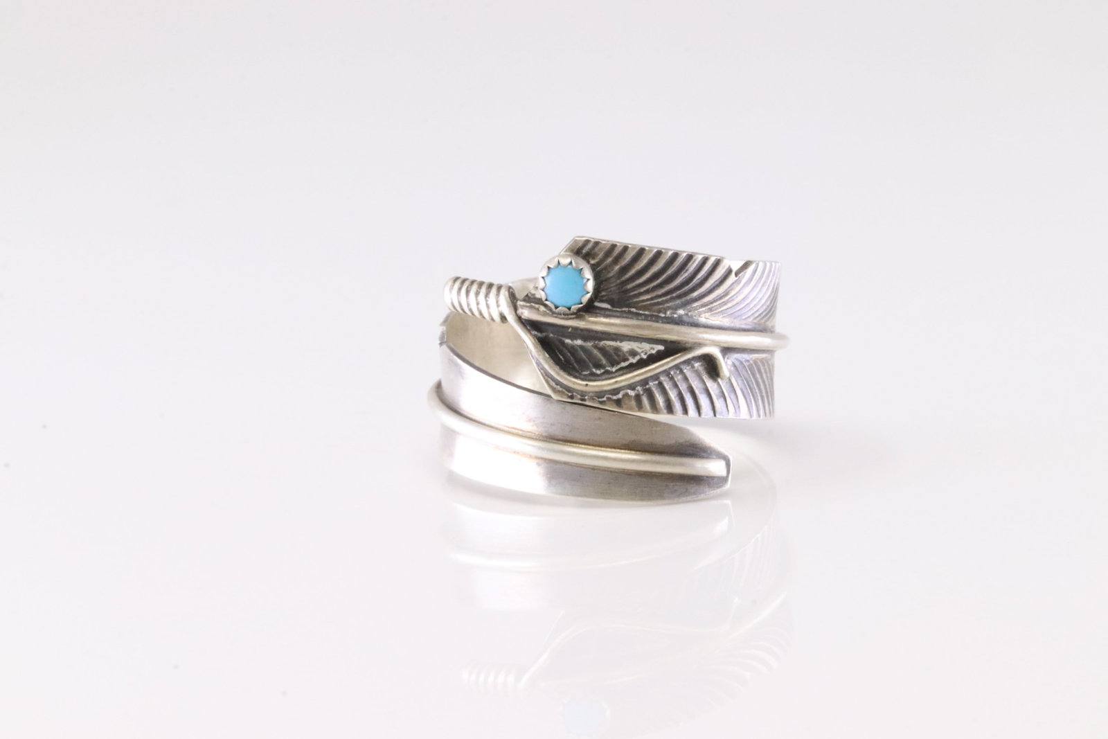 Native America Navajo Sterling Silver Turquoise Feather Ring By C.C.: This is a Native America Navajo Sterling Silver Turquoise Feather Ring By C.C. Ring size: 8.75.