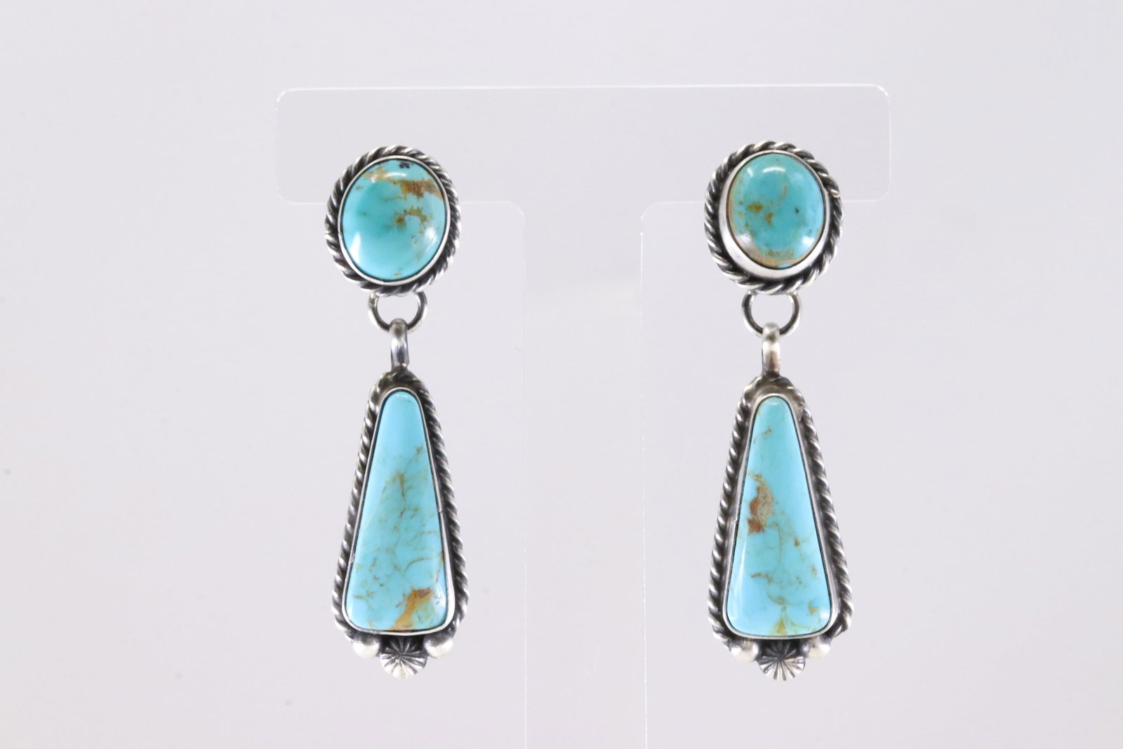 Native America Navajo Sterling Silver Kingman Turquoise Post / Dangling Earring's By C.Belone. (1 of 4)