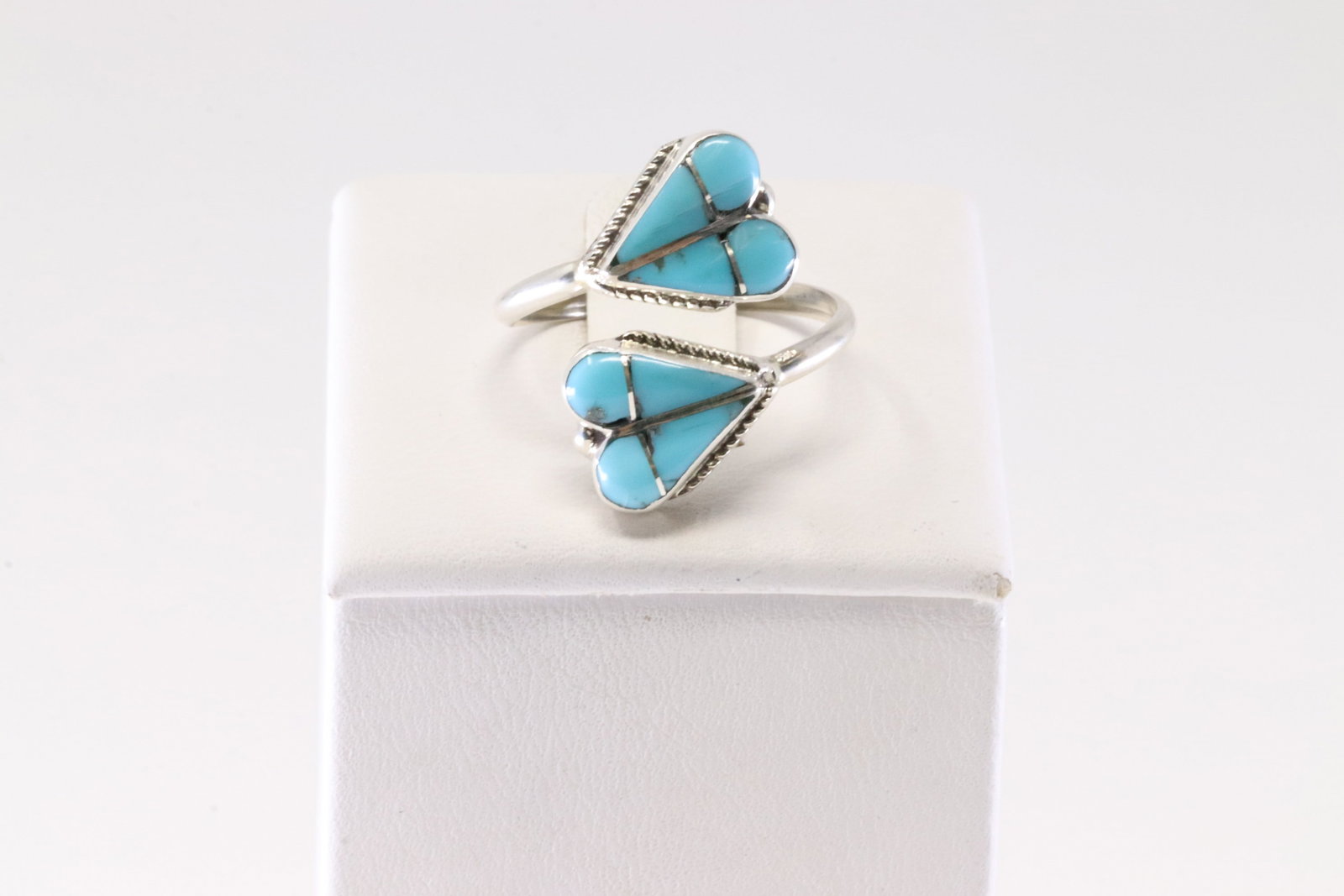 Native American Zuni Sterling Silver Turquoise Inlay Ring By R.V.N. (1 of 4)