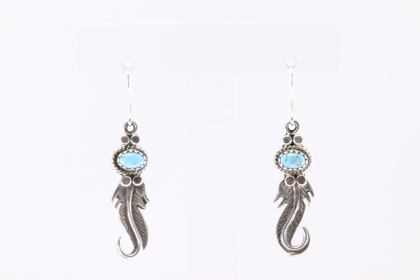 American Sterling Silver Turquoise Feather Dangling Earring's. (1 of 3)