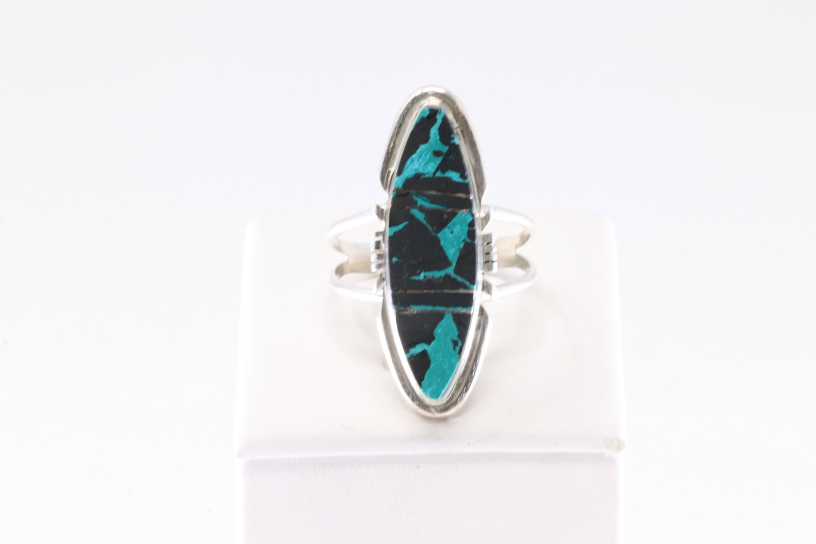 Native America Navajo Sterling Silver Turquoise Inlay Ring By B.E. (1 of 4)