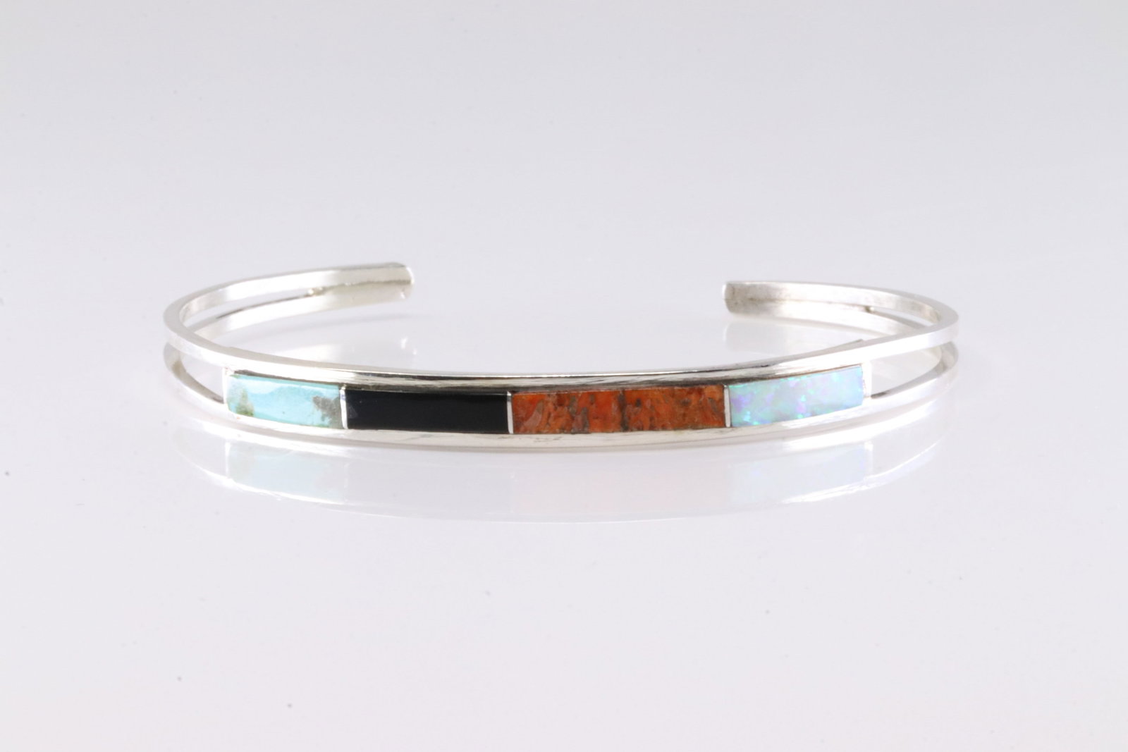 Native America Navajo Sterling Silver Multi-Color Stone Inlay Bracelet Cuff By Jamie. (1 of 4)