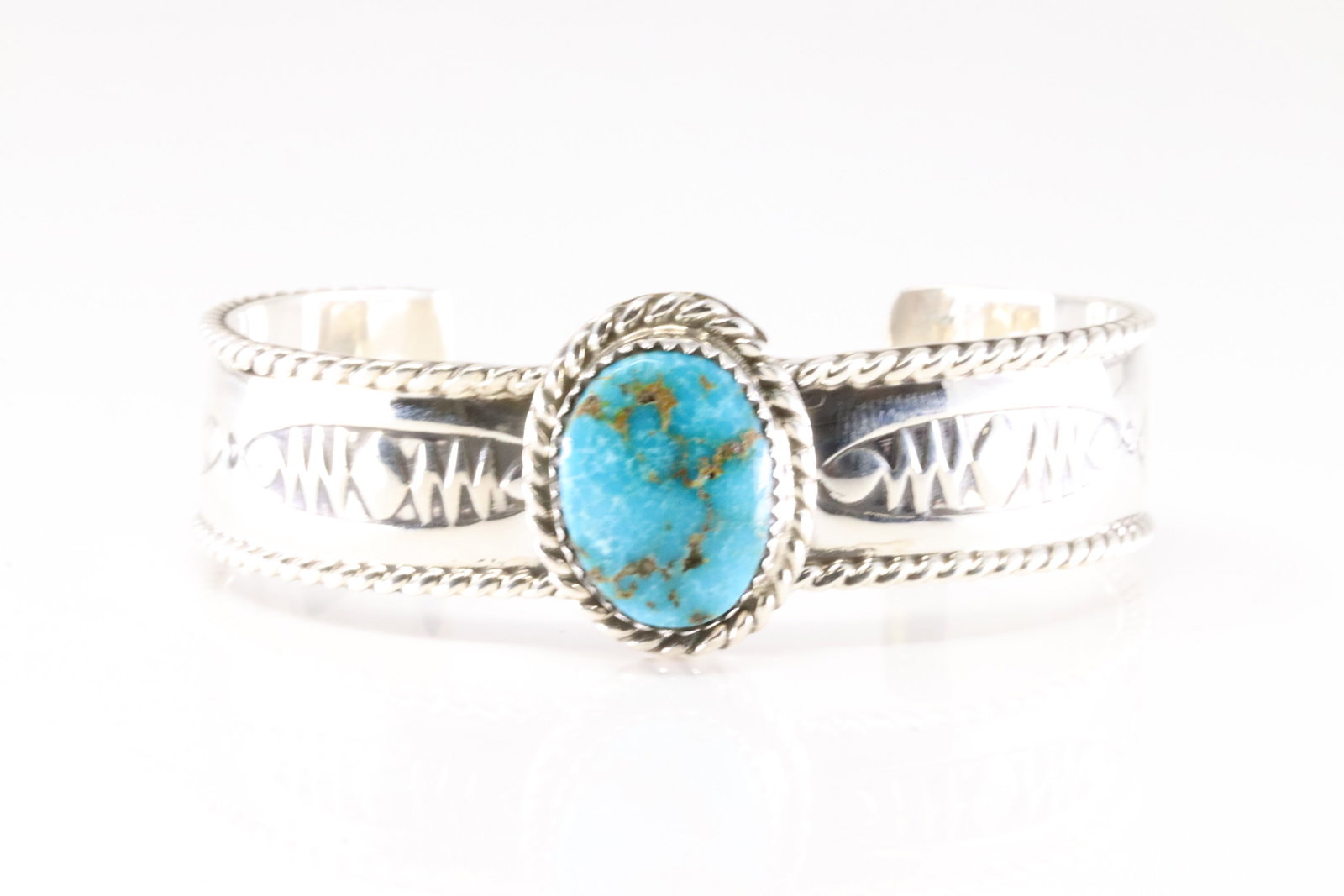 Native America Navajo Sterling Silver Turquoise Bracelet Cuff By Jason Bahe. (1 of 4)