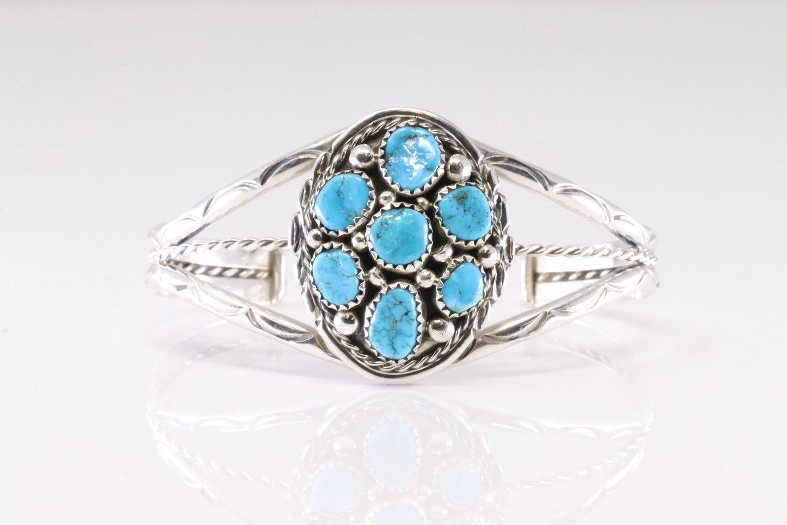 Native America Navajo Sterling Silver Turquoise Bracelet Cuff By M.Chee. (1 of 4)