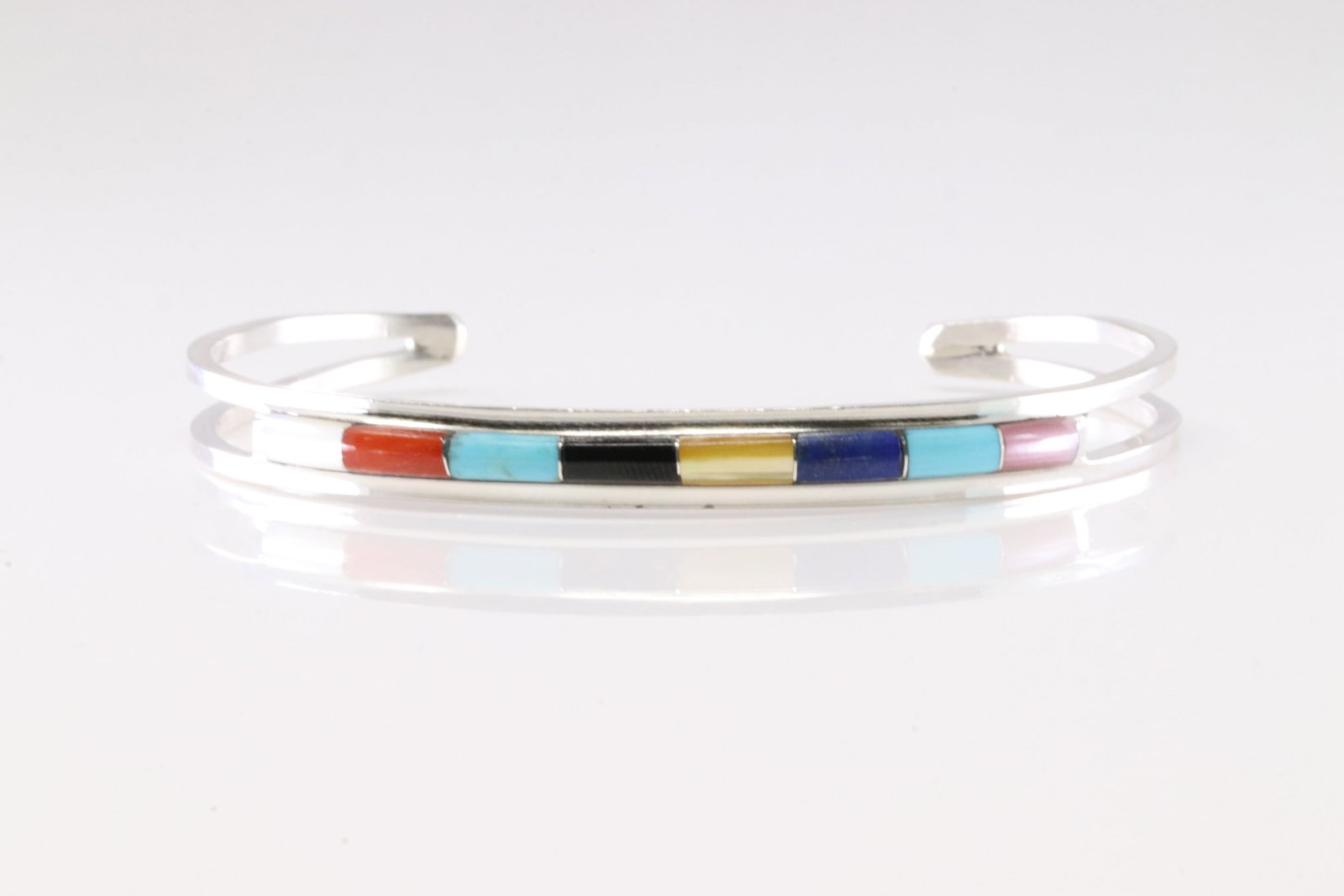 Native America Zuni Sterling Silver Multi-Color Stone Inlay Bracelet Cuff By A.L.W. (1 of 4)