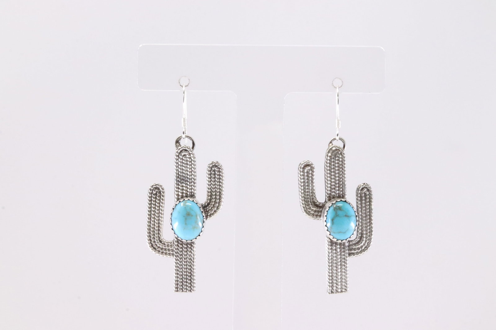 Native America Navajo Sterling Silver Turquoise Cactus Dangling Earring's By Annette Chuiquito.: This is a Native America Navajo Sterling Silver Turquoise Cactus Dangling Earring's By Annette Chuiquito.