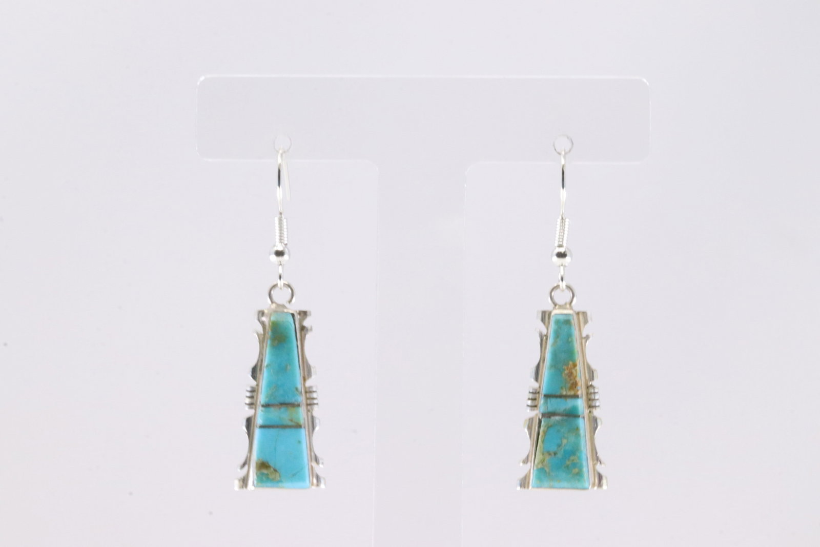 Native America Navajo Sterling Silver Kingman Turquoise Inlay Dangling Earring's By Steve Francisco. (1 of 4)