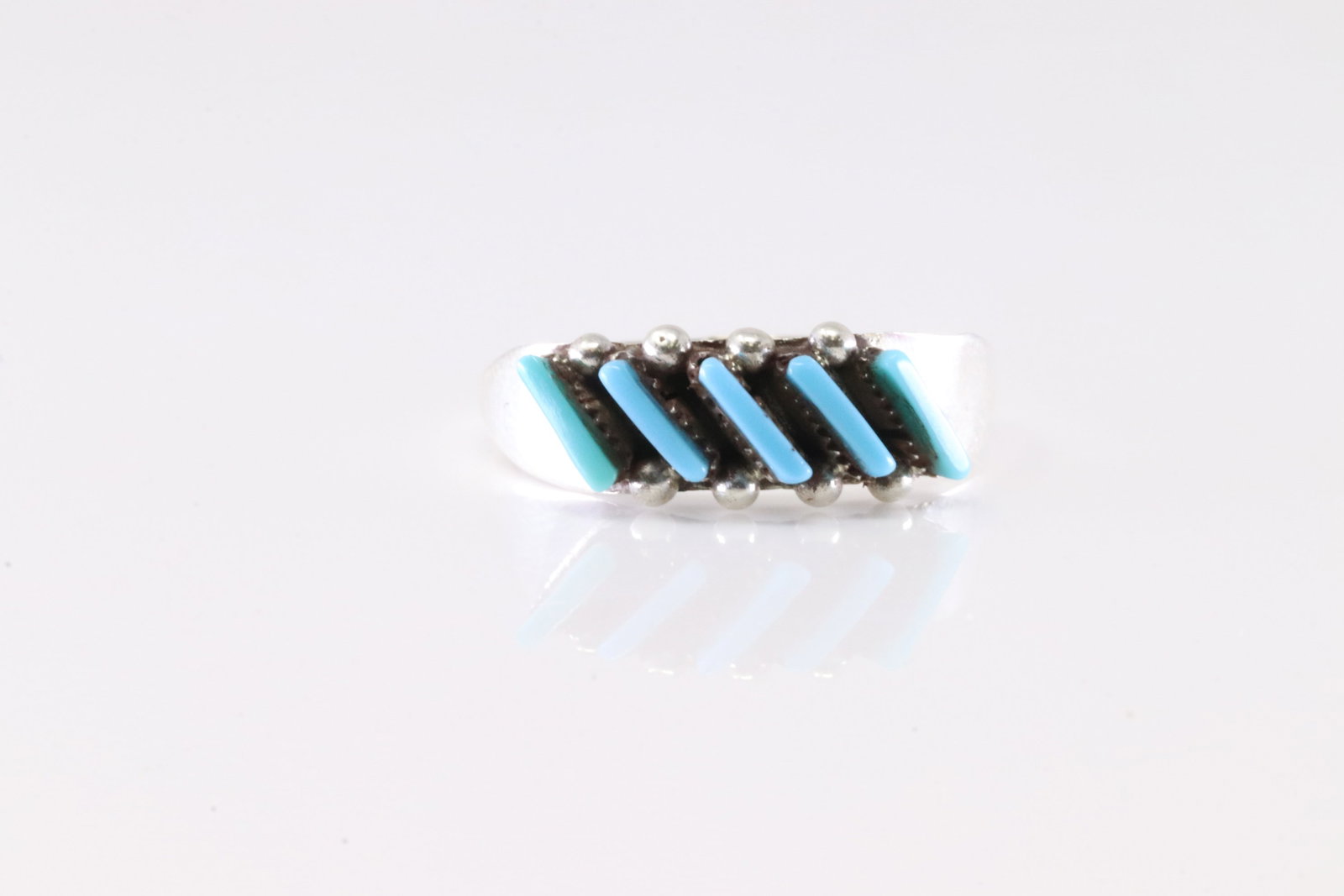 Native America Zuni Sterling Silver Turquoise Ring By C.L. (1 of 3)