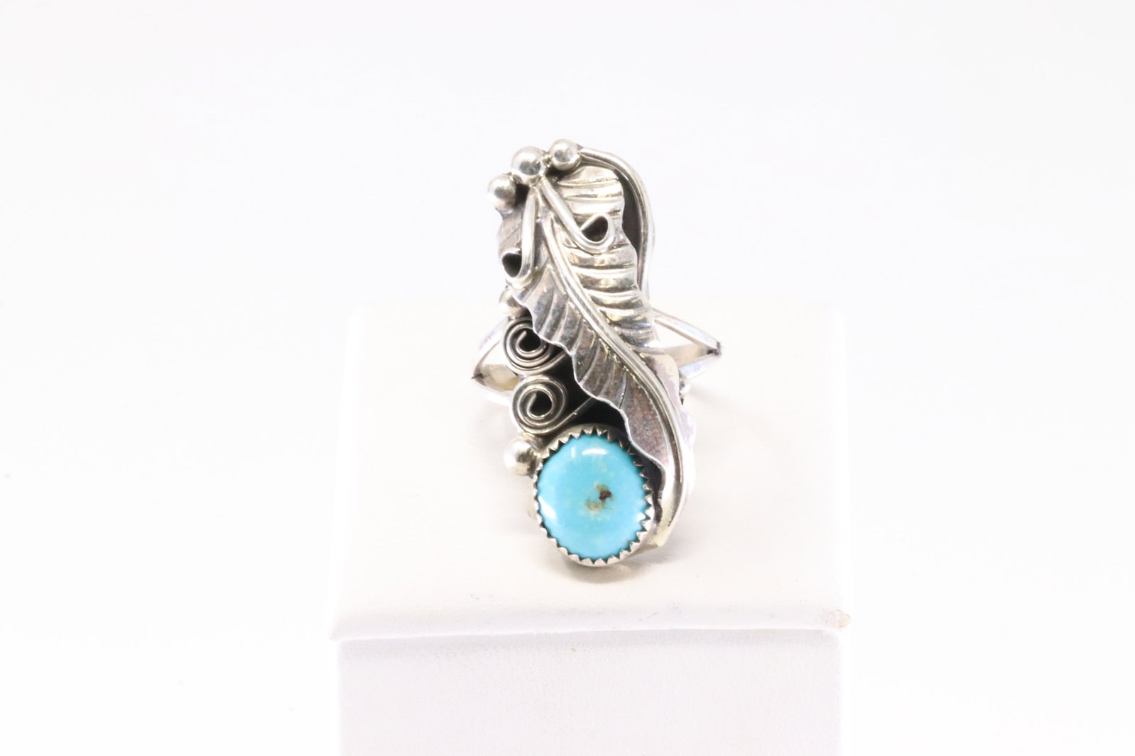 Native America Navajo Sterling Silver Turquoise Ring Leaf By H.M. (1 of 4)