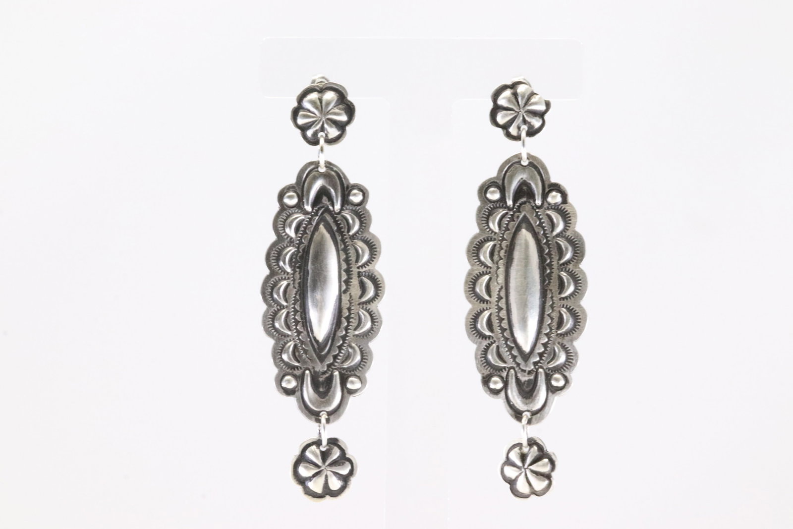 Native America Sterling Silver Stamp Solid Post / Dangling Earring's By T. (1 of 4)