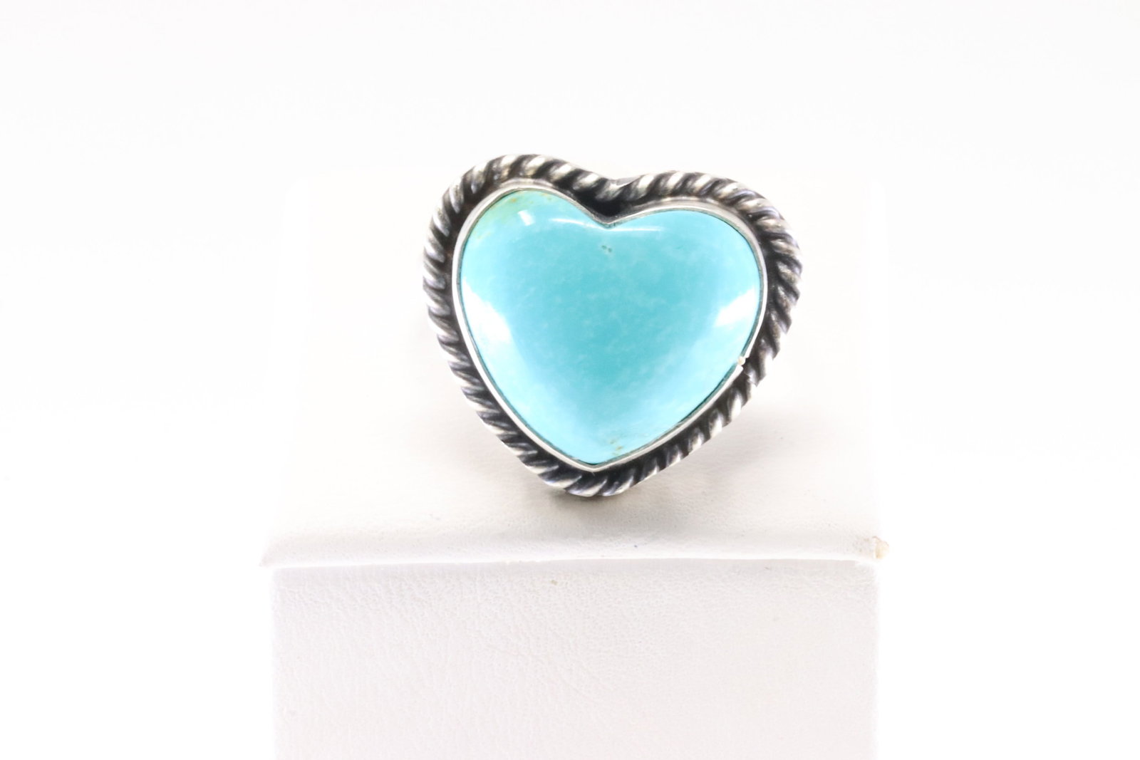 Native America Navajo Sterling Silver Turquoise Heart Ring By L.C. (1 of 4)