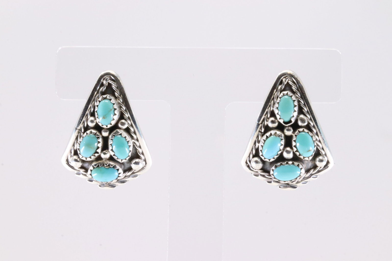 Native America Navajo Sterling Silver Kingman Turquoise Post Earring's By Melvin Chee. (1 of 4)