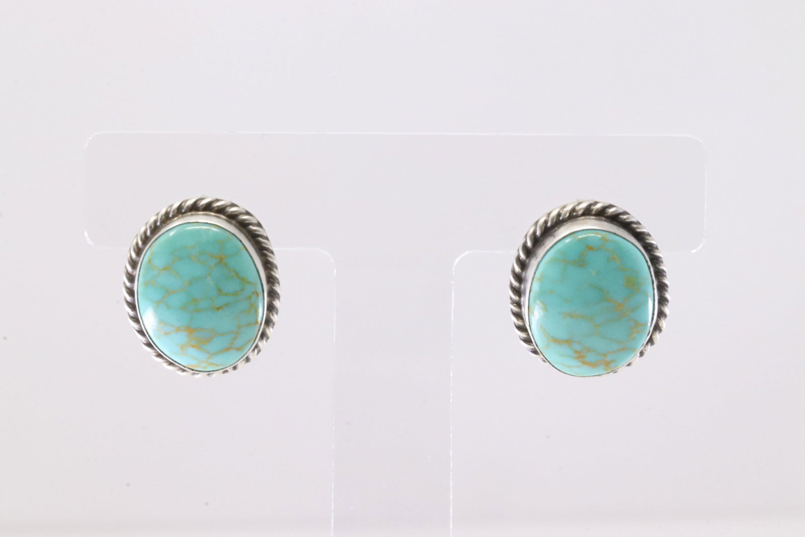 Native America Navajo Sterling Silver Kingman Turquoise Post Earring's By Chassity Belone.: This is a Native America Navajo Sterling Silver Kingman Turquoise Post Earring's By Chassity Belone.