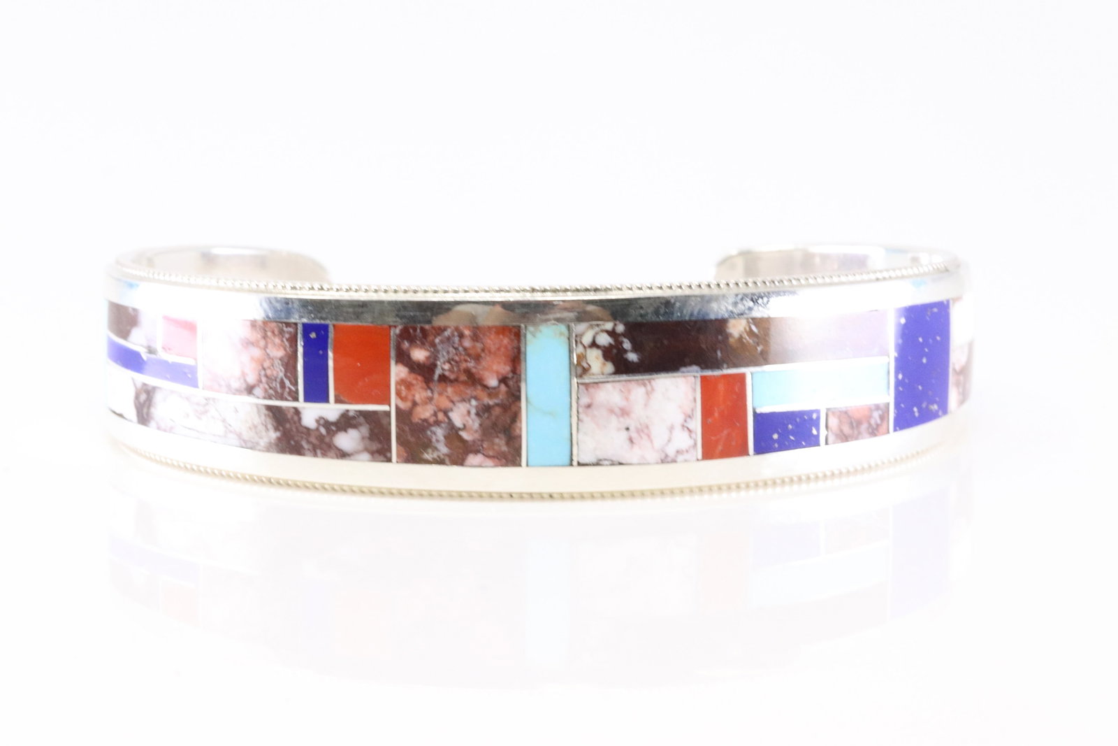 Native America Navajo Sterling Silver Multicolor Stone Inlay Bracelet Cuff By RGB. (1 of 4)