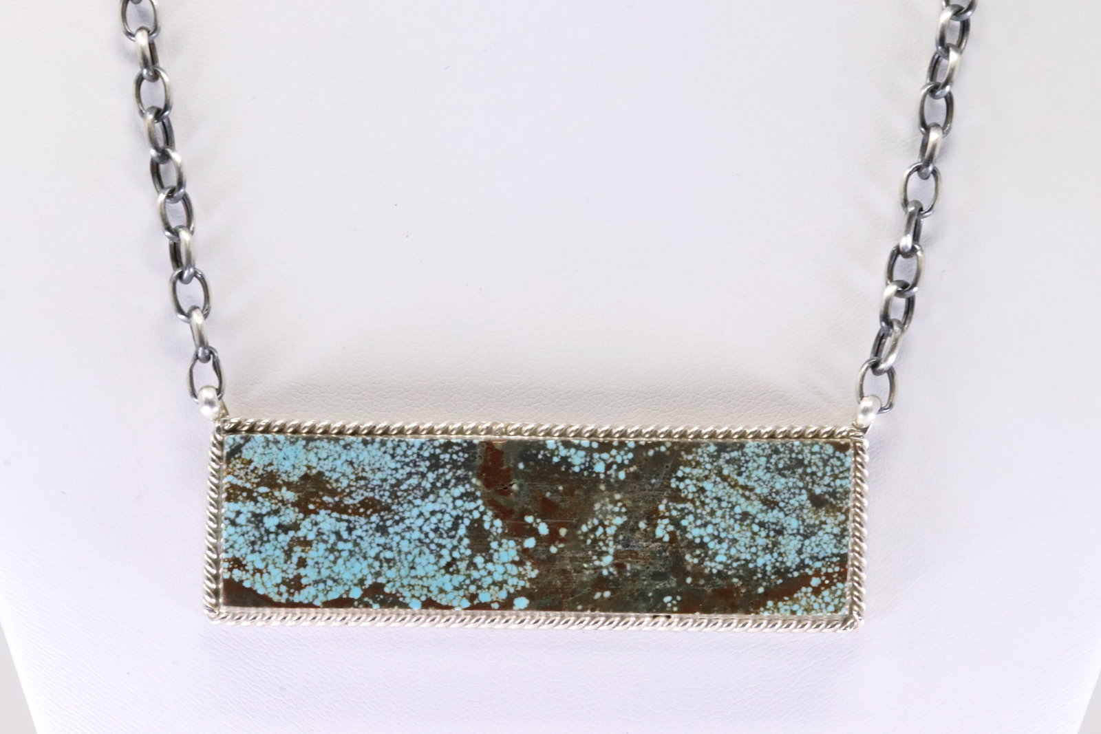 Native America Navajo Sterling Silver Number 8 Turquoise Necklace By Brandon Etcitty.: This is a Native America Navajo Sterling Silver Number 8 Turquoise Necklace By Brandon Etcitty. Necklace length: 16.00"