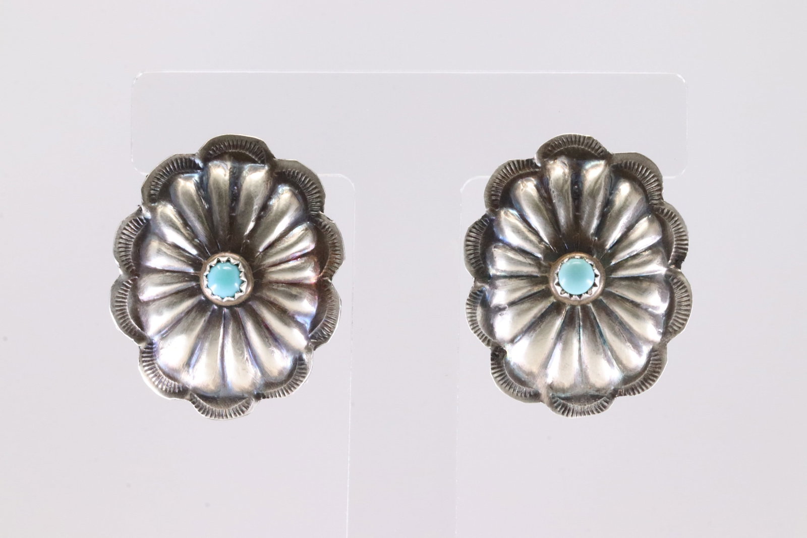 Native America Navajo Sterling Silver Turquoise Concho Post Earring's By B. (1 of 4)