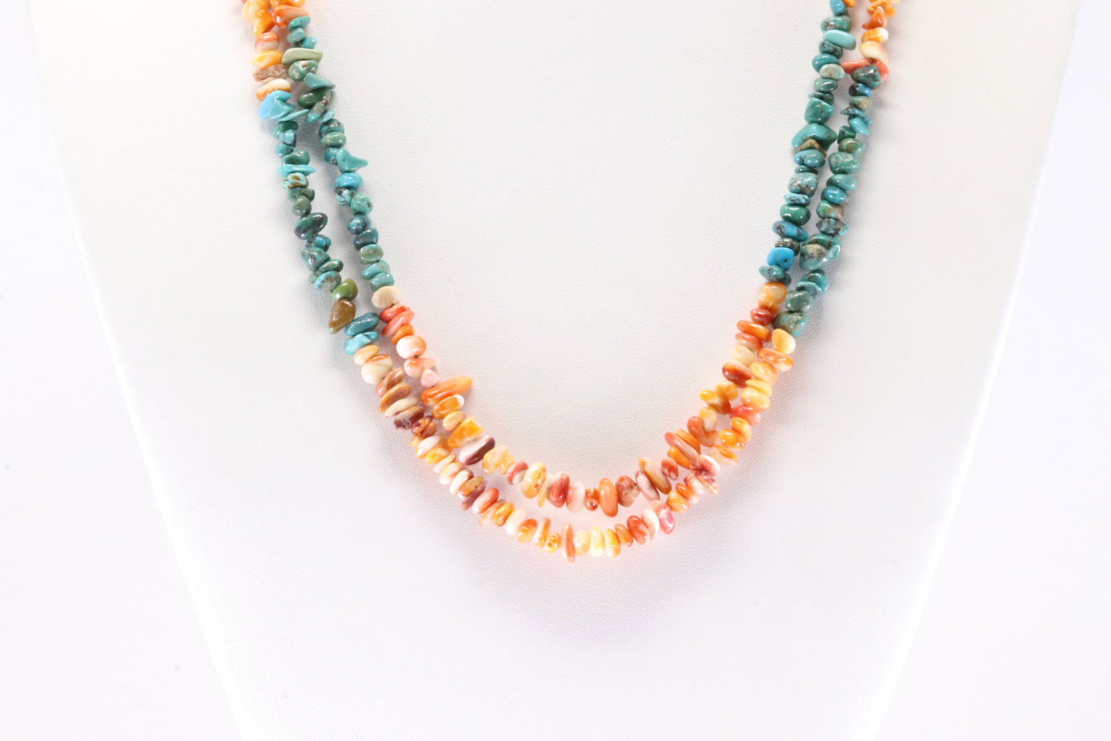 Native America Navajo Sterling Silver Double Strand Spiny Oyster & Turquoise Necklace. (1 of 3)