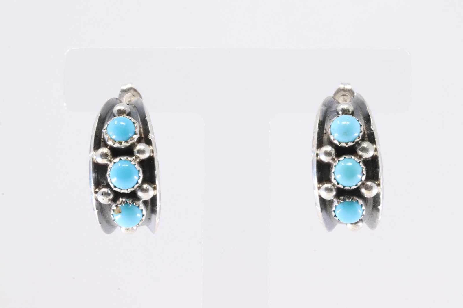 Native America Navajo Sterling Silver Kingman Turquoise Hoop Earring's By Reed Charley. (1 of 4)