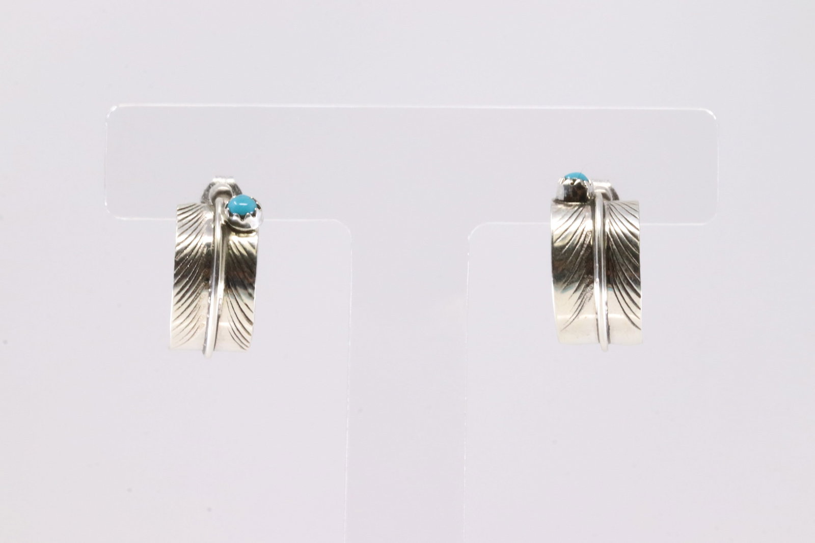 Native America Navajo Sterling Silver Turquoise Feather Hoop Earring's By Aaronn Davis. (1 of 4)
