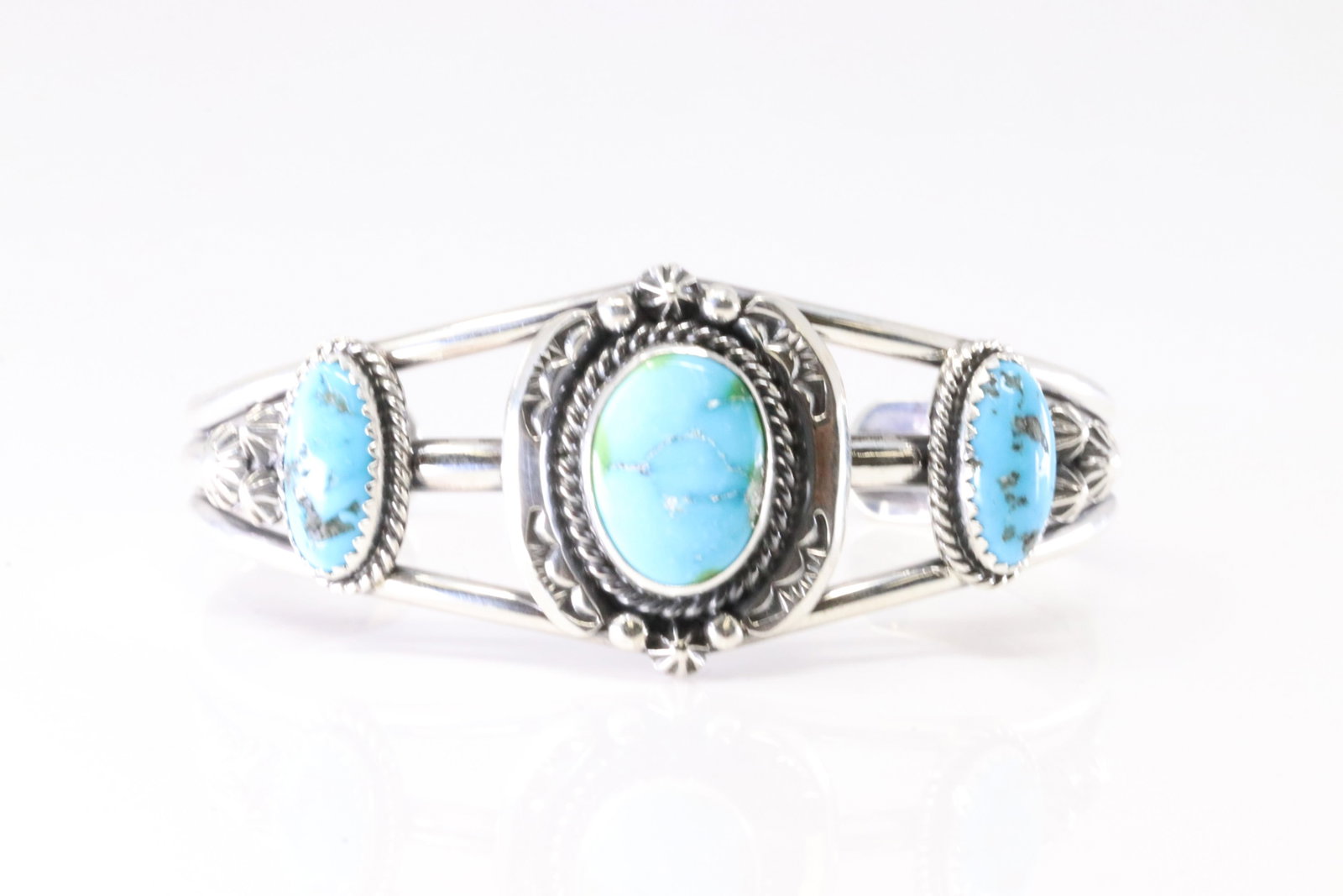 Native America Navajo Sterling Silver Sonora Gold & Kingman Turquoise Bracelet Cuff By Lorrine (1 of 4)