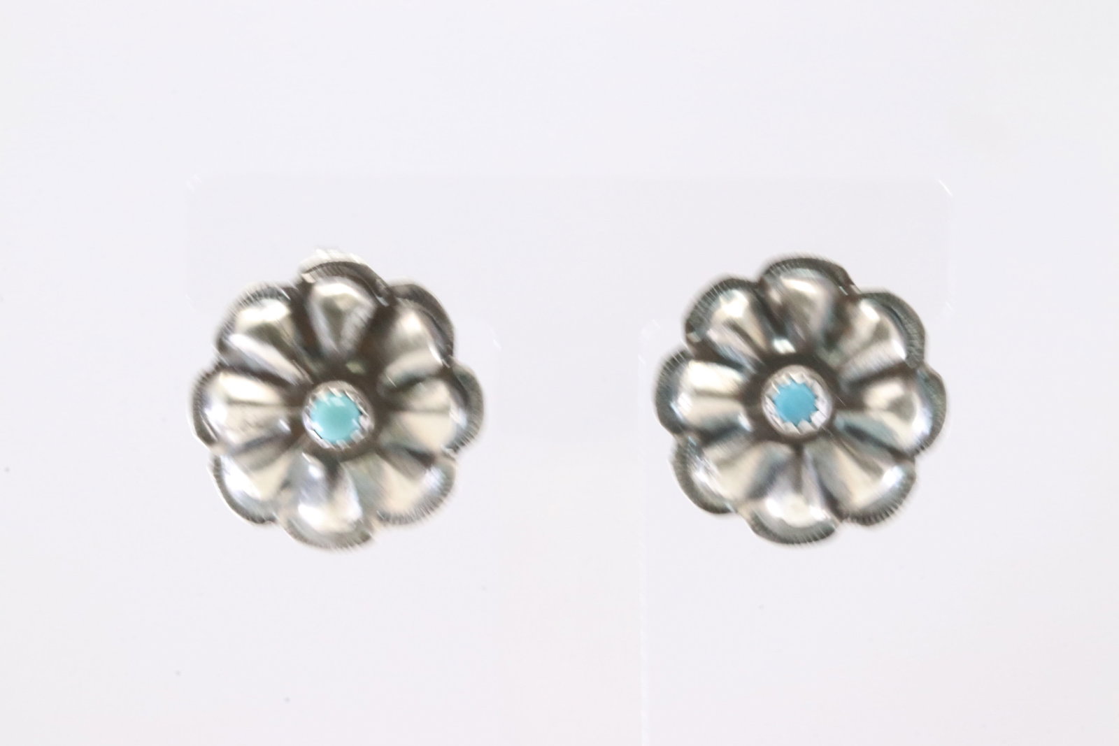 Native America Navajo Sterling Silver Turquoise Conch Post Earring's By Joan Begay.: This is a Native America Navajo Sterling Silver Turquoise Conch Post Earring's By Joan Begay.