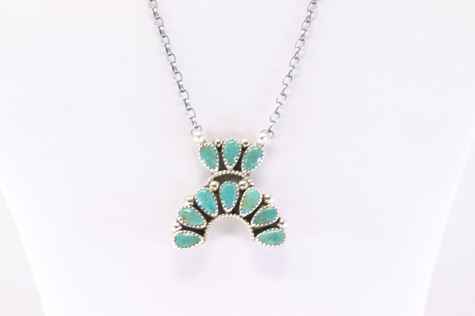 Native American Zuni Sterling Silver Kingman Turquoise Necklace By Rodney Notah. (1 of 4)