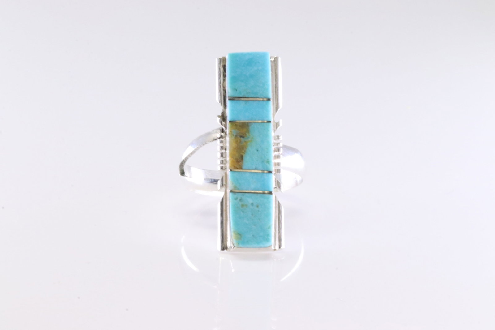 Native America Navajo Sterling Silver Turquoise Inlay Ring By BE.: This is a Native America Navajo Sterling Silver Turquoise Inlay Ring By BE. Stamp BE. Ring Size: 8.00.