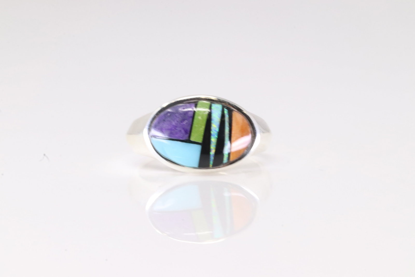 Native America Navajo Sterling Silver Multicolor Stone Ring By AT. (1 of 4)