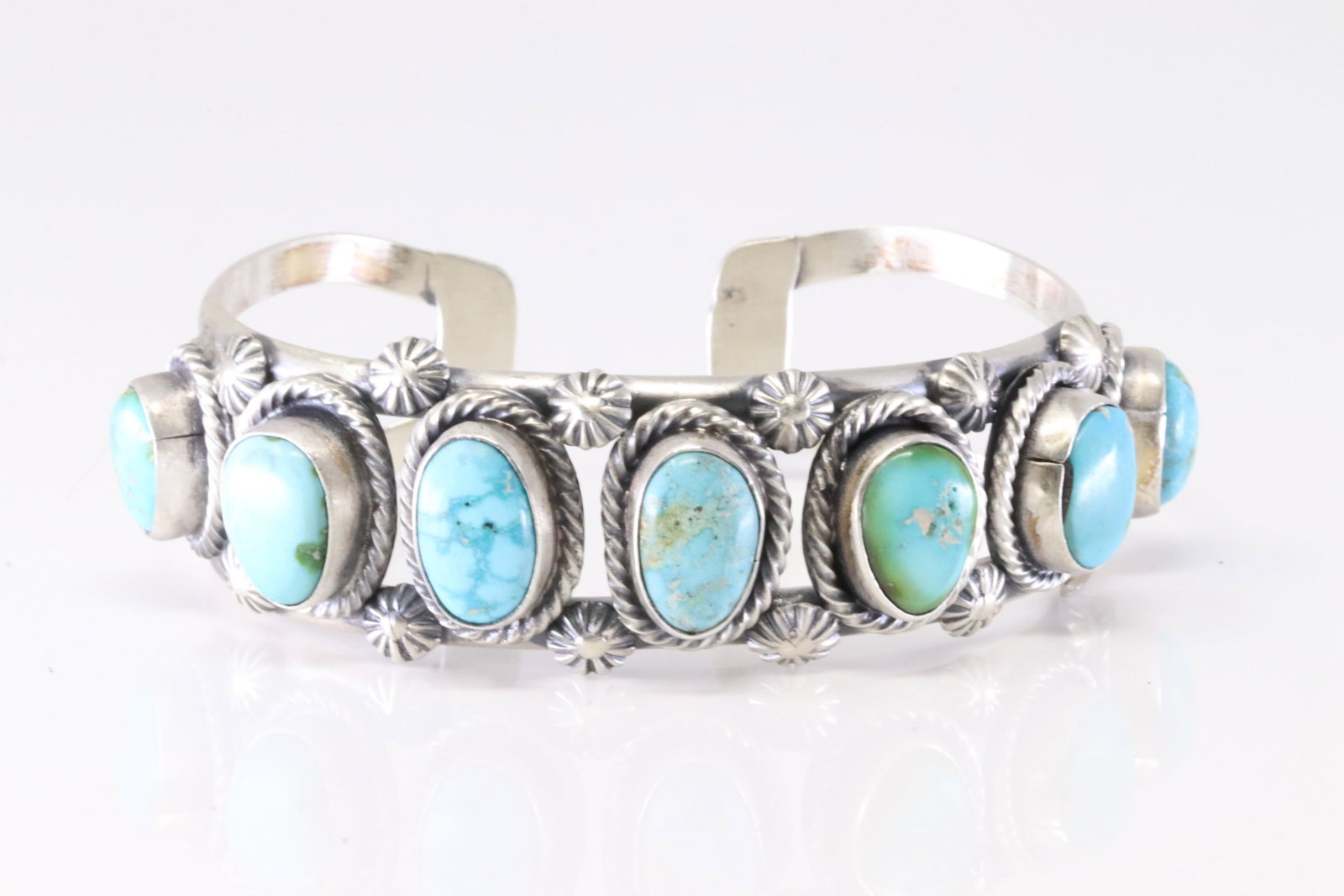 Native America Navajo Sterling Silver Turquoise Bracelet Cuff By Nora Moms.: This is a Native America Navajo Sterling Silver Turquoise Bracelet Cuff By Nora Moms. Stamp M.