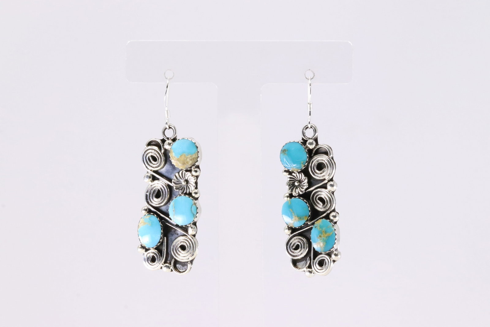 Native America Navajo Sterling Silver Turquoise Dangling Earring's By Charelene Yazzie.: This is a Native America Navajo Sterling Silver Turquoise Dangling Earring's By Charelene Yazzie. Stamp By R.B Company.
