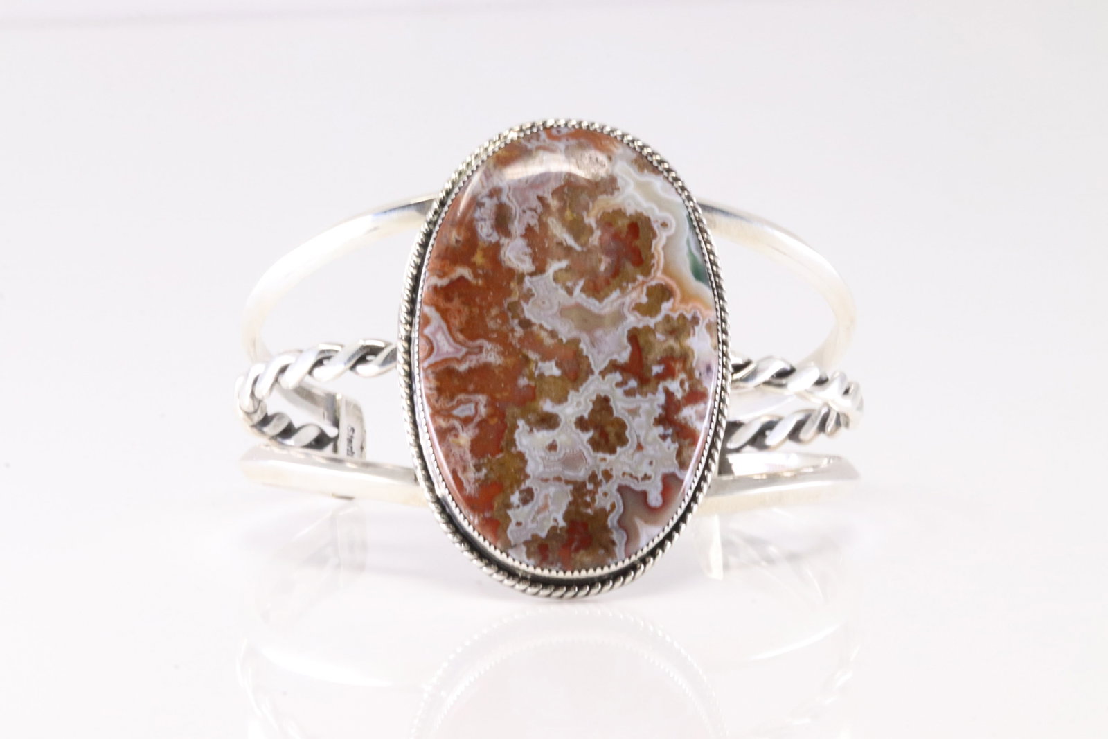 Native America Navajo Sterling Silver Crazy Lace Stone Bracelet Cuff By Junior Begay.: This is a Native America Navajo Sterling Silver Crazy Lace Stone Bracelet Cuff By Junior Begay. Stamp J Begay.