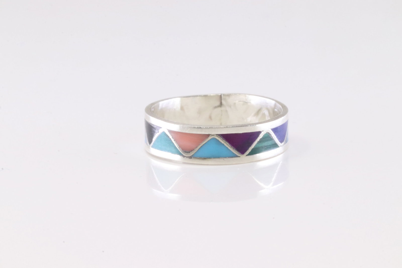 Native America Navajo Sterling Silver Multi-Color Stone Inlay Ring By R.: This is a Native America Navajo Sterling Silver Multi-Color Stone Inlay Ring By R. Stamp R. Ring Size: 8.25.