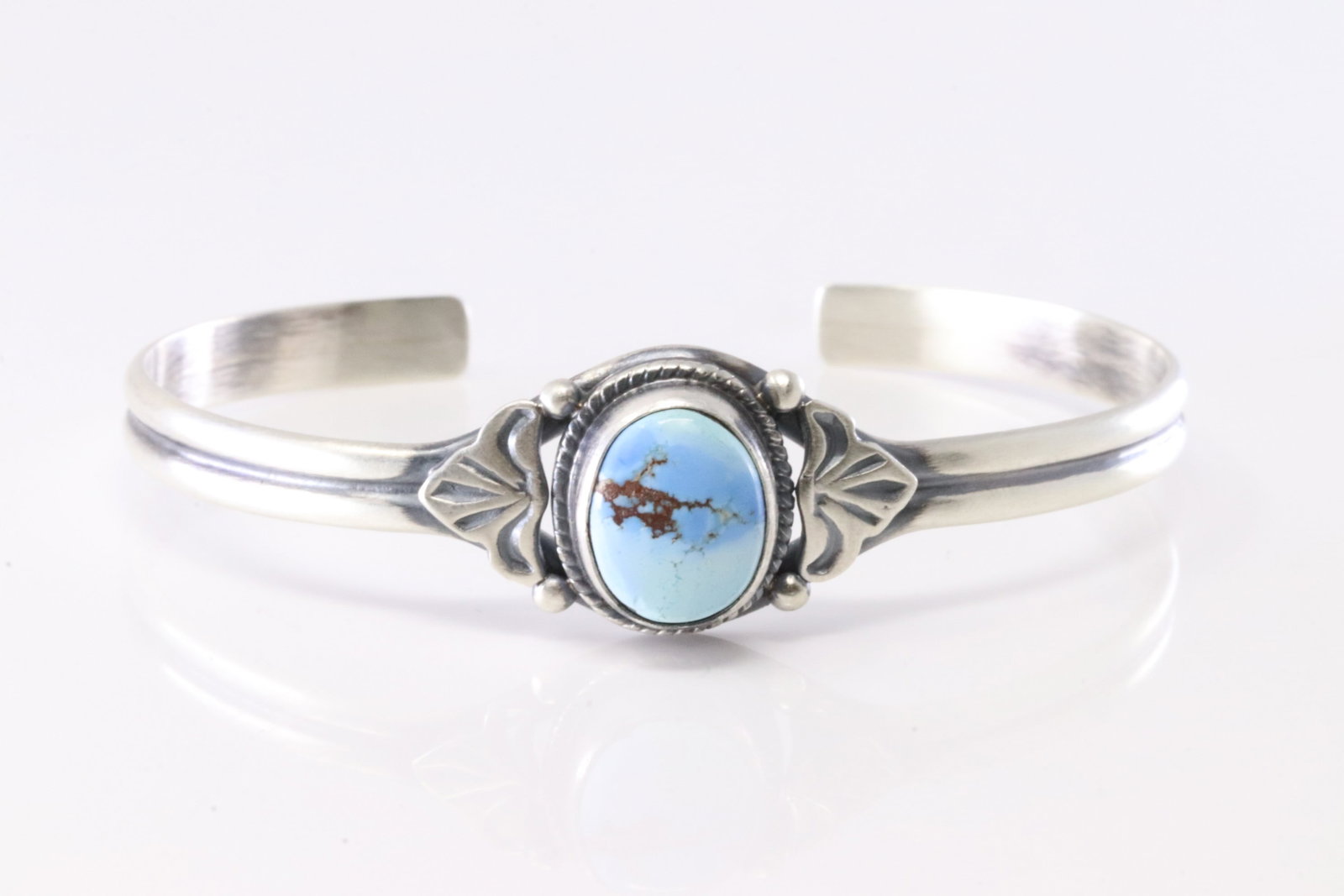 Native America Navajo Sterling Silver Golden Hill Turquoise Bracelet Cuff By S.: This is a Native America Navajo Sterling Silver Golden Hill Turquoise Bracelet Cuff By S. Stamp S.